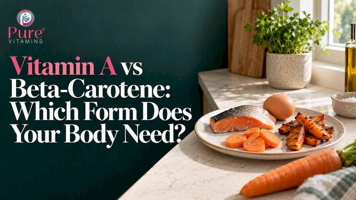 Carrot, egg and oily fish on kitchen counter