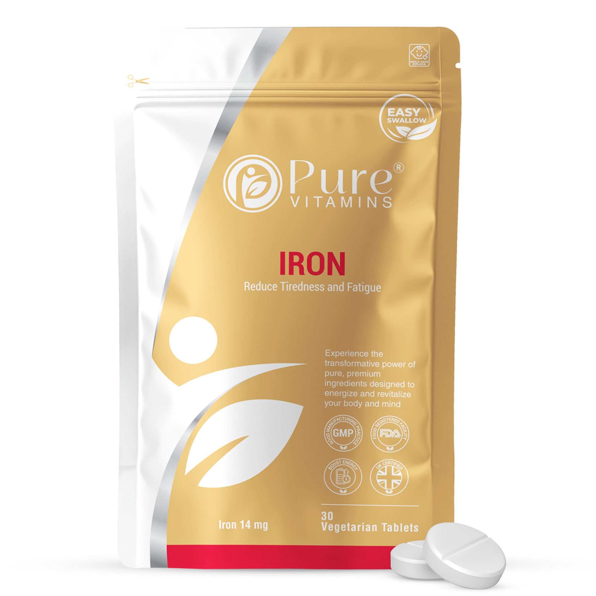Pure Vitamins 14mg Gentle Iron tablets with Ferrous Fumarate — GMP-certified, Pure Vitamins UK