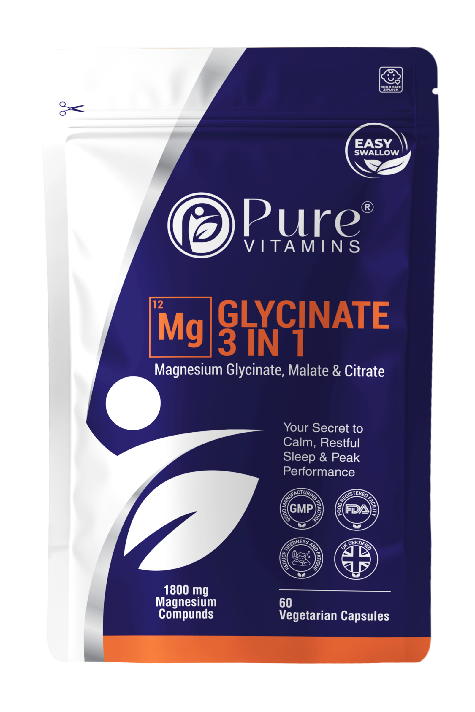 Pure Vitamins Magnesium Glycinate 3-in-1 supplement capsules with glycinate, malate, and citrate forms