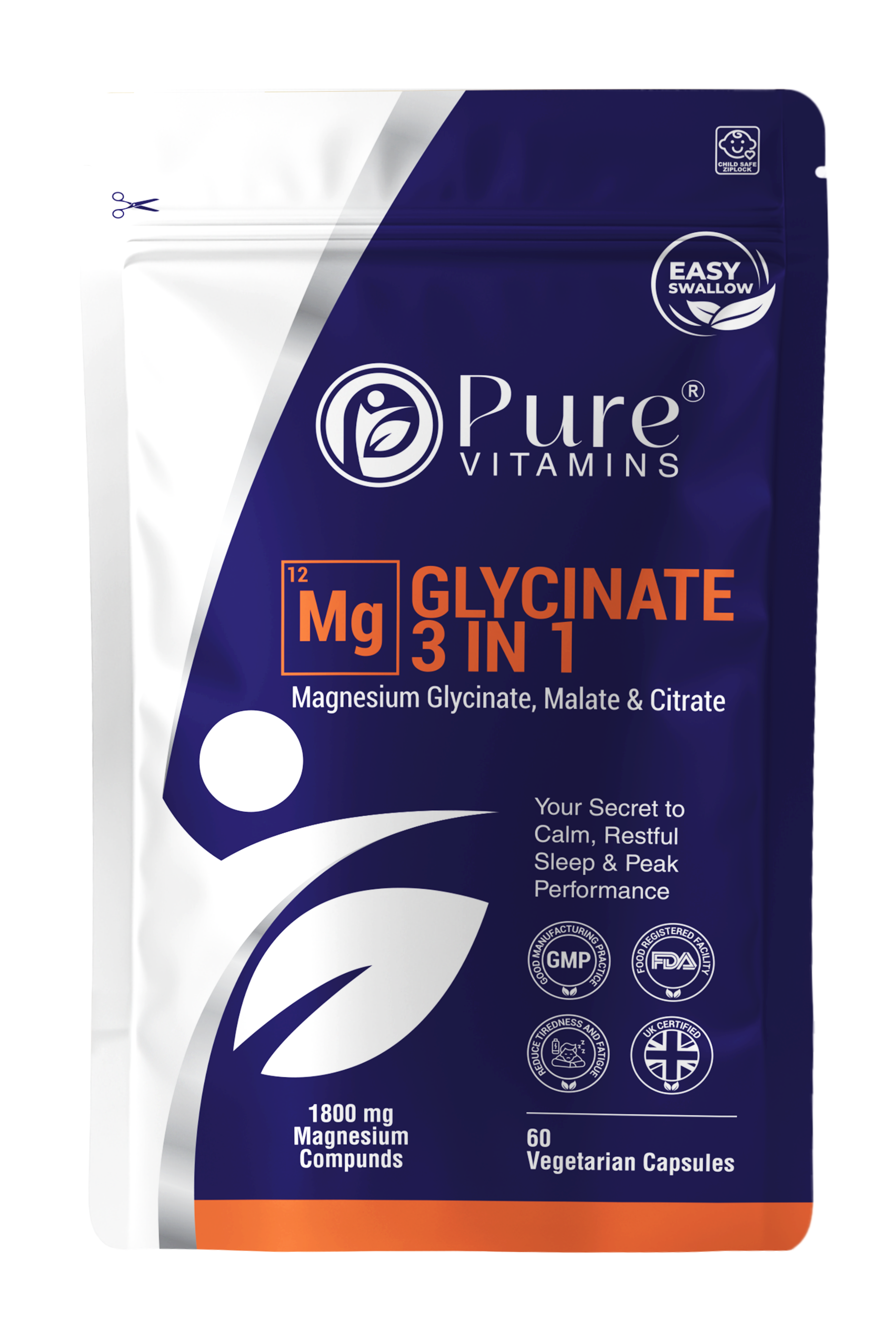 Bottle of magnesium glycinate supplement with research summary on health benefits and bioavailability
