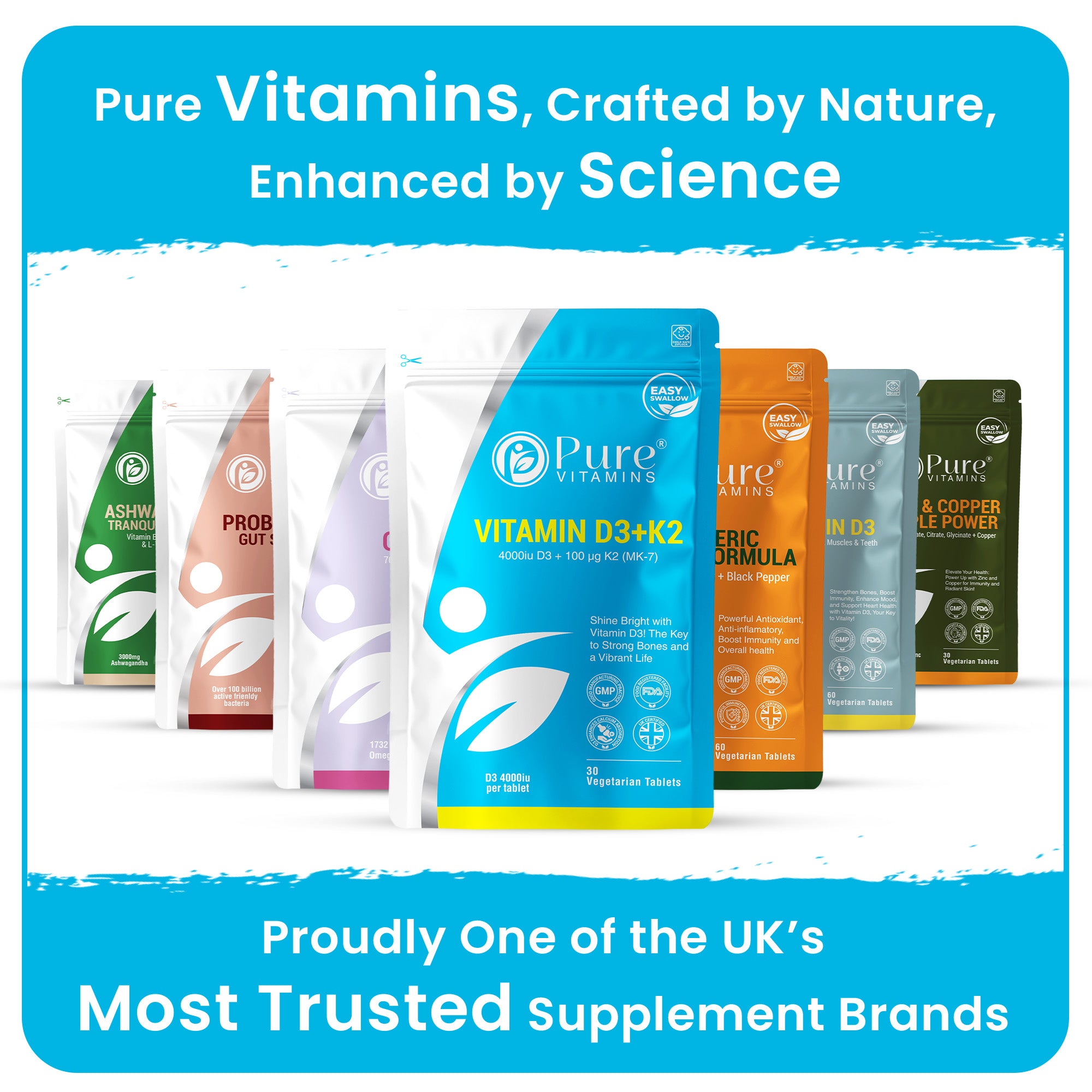 Pure Vitamins D3 + K2 Tablets | Essential Vitamin Complex