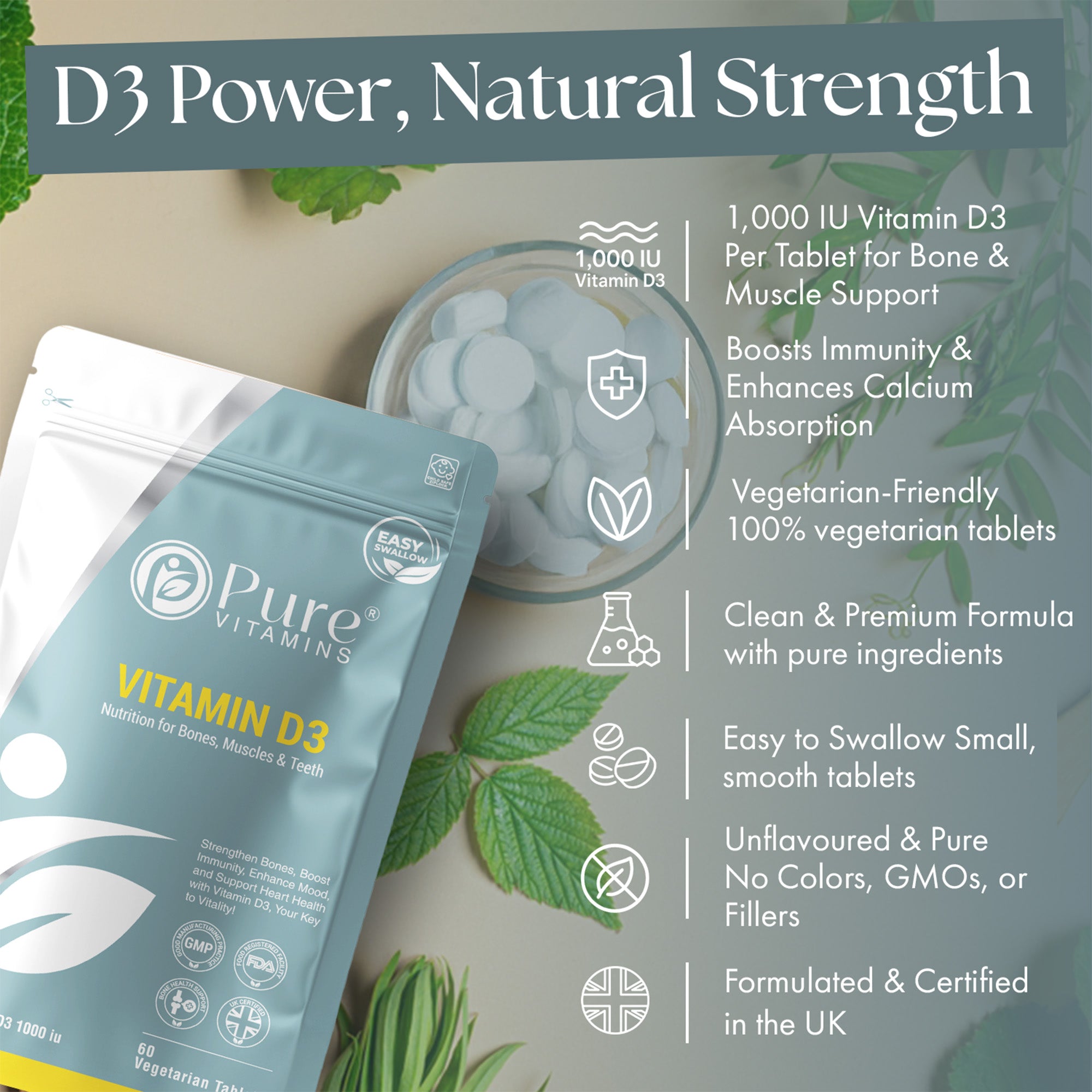 Pure vitamins Vitamin D3 Tablets | Pure Vitamin