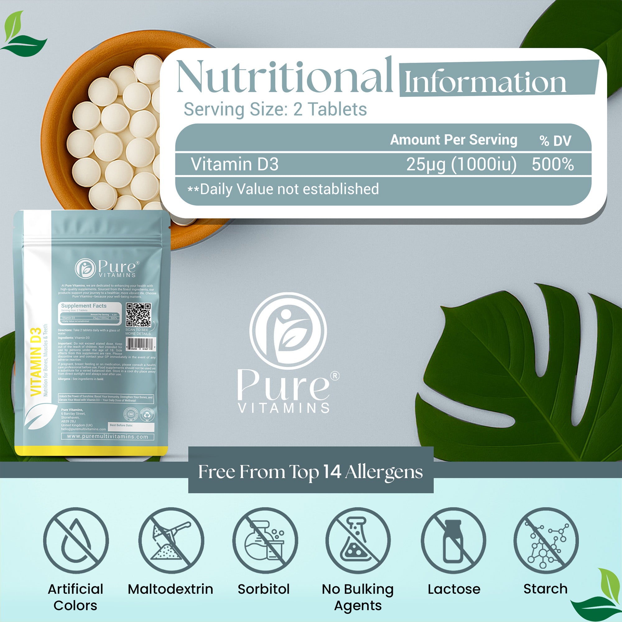 Pure vitamins Vitamin D3 Tablets | Pure Vitamin