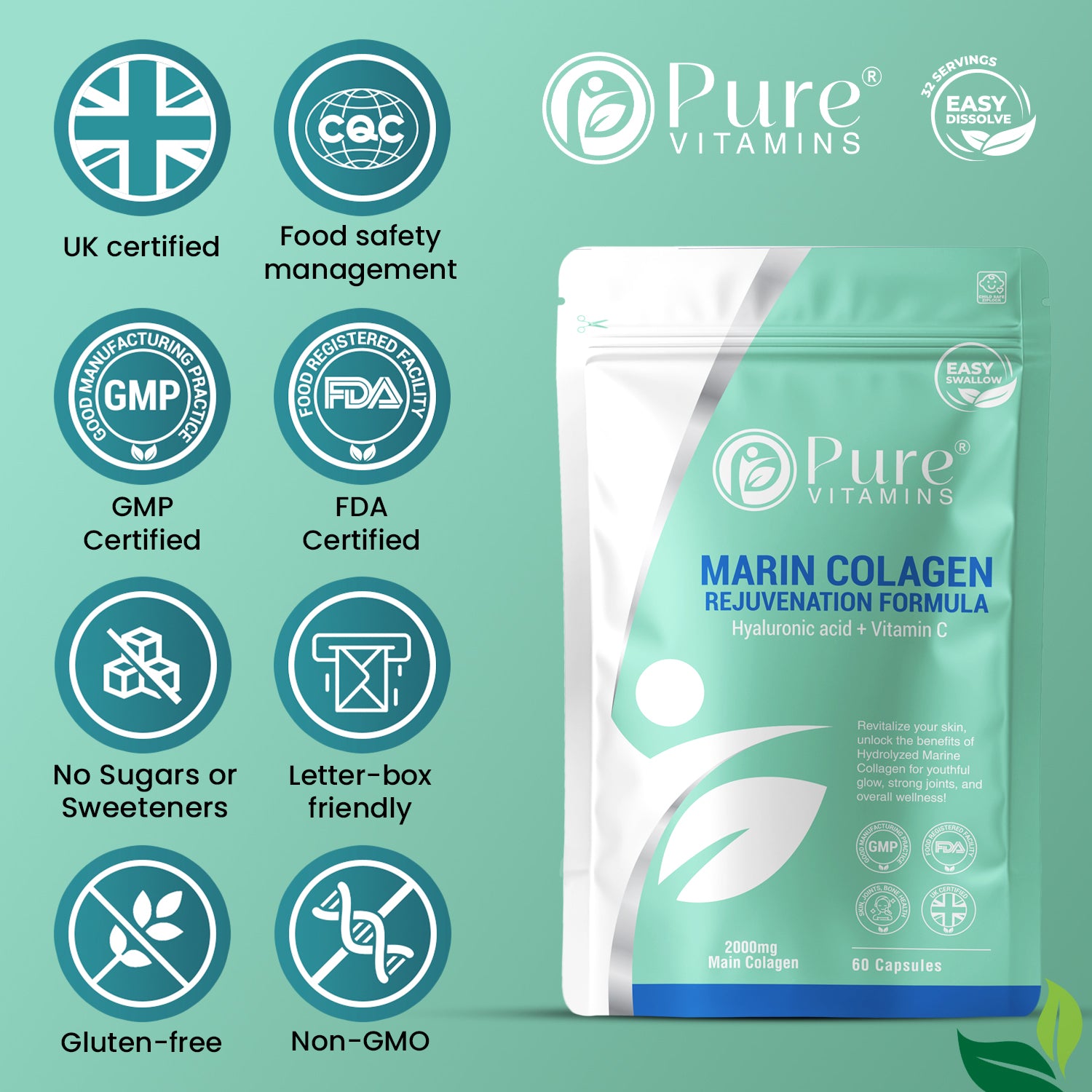 Hydrolysed Marine Collagen Capsules | Pure Vitamins - Support Skin, Hair & Joint Health
