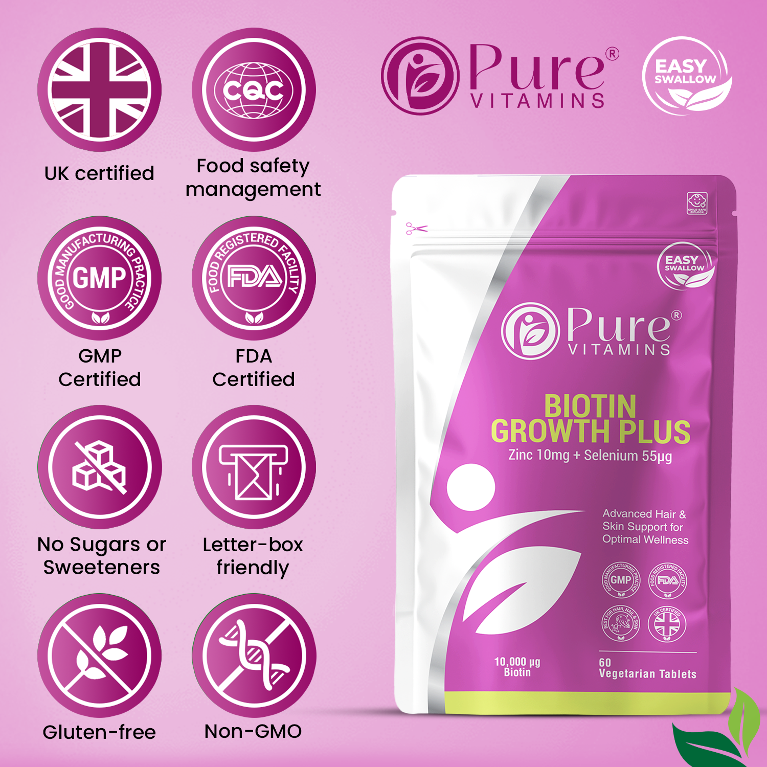 Promote Healthy Hair and Skin with Biotin Growth Plus | Pure Vitamins