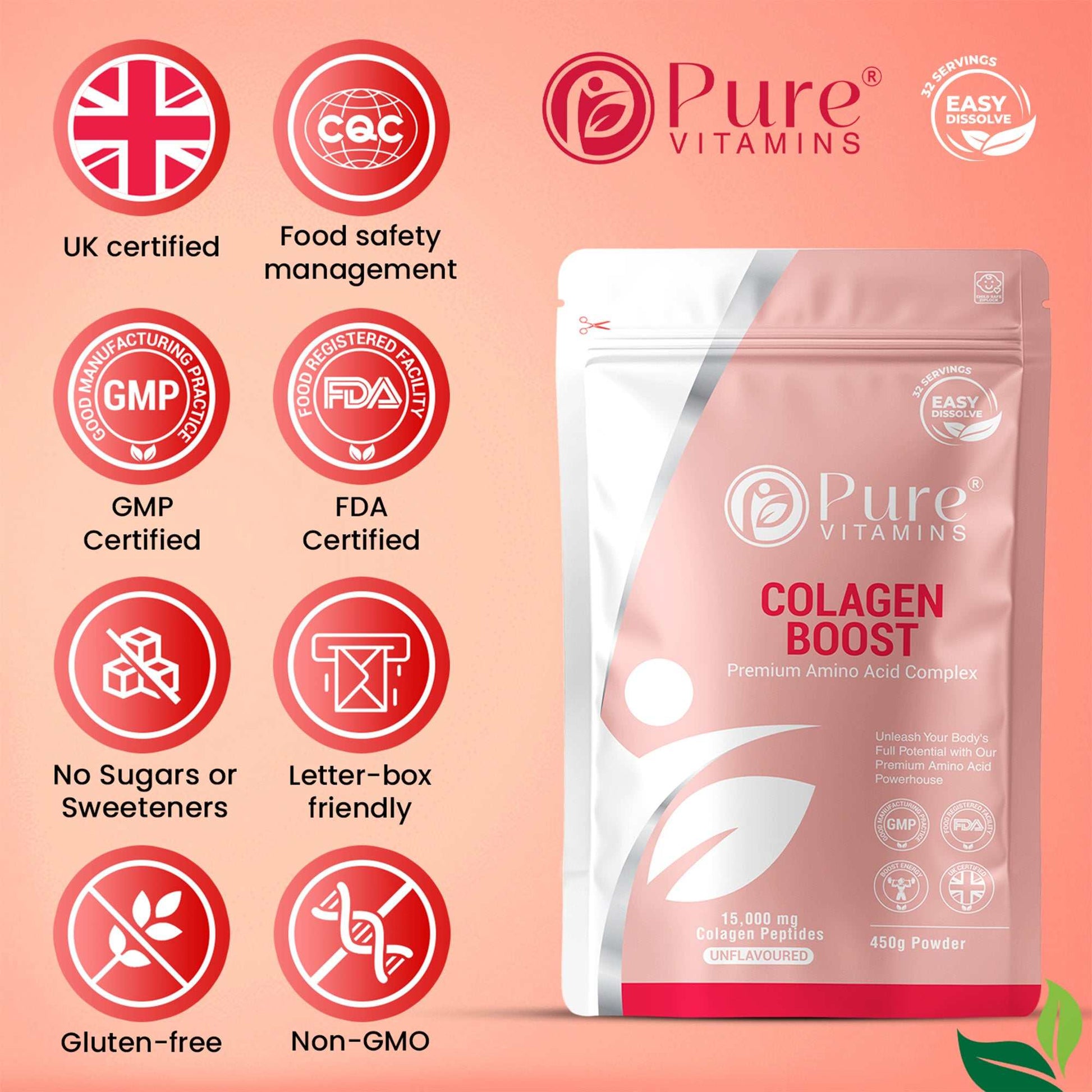 Hydrolysed bovine collagen peptides powder container from Pure Vitamins UK