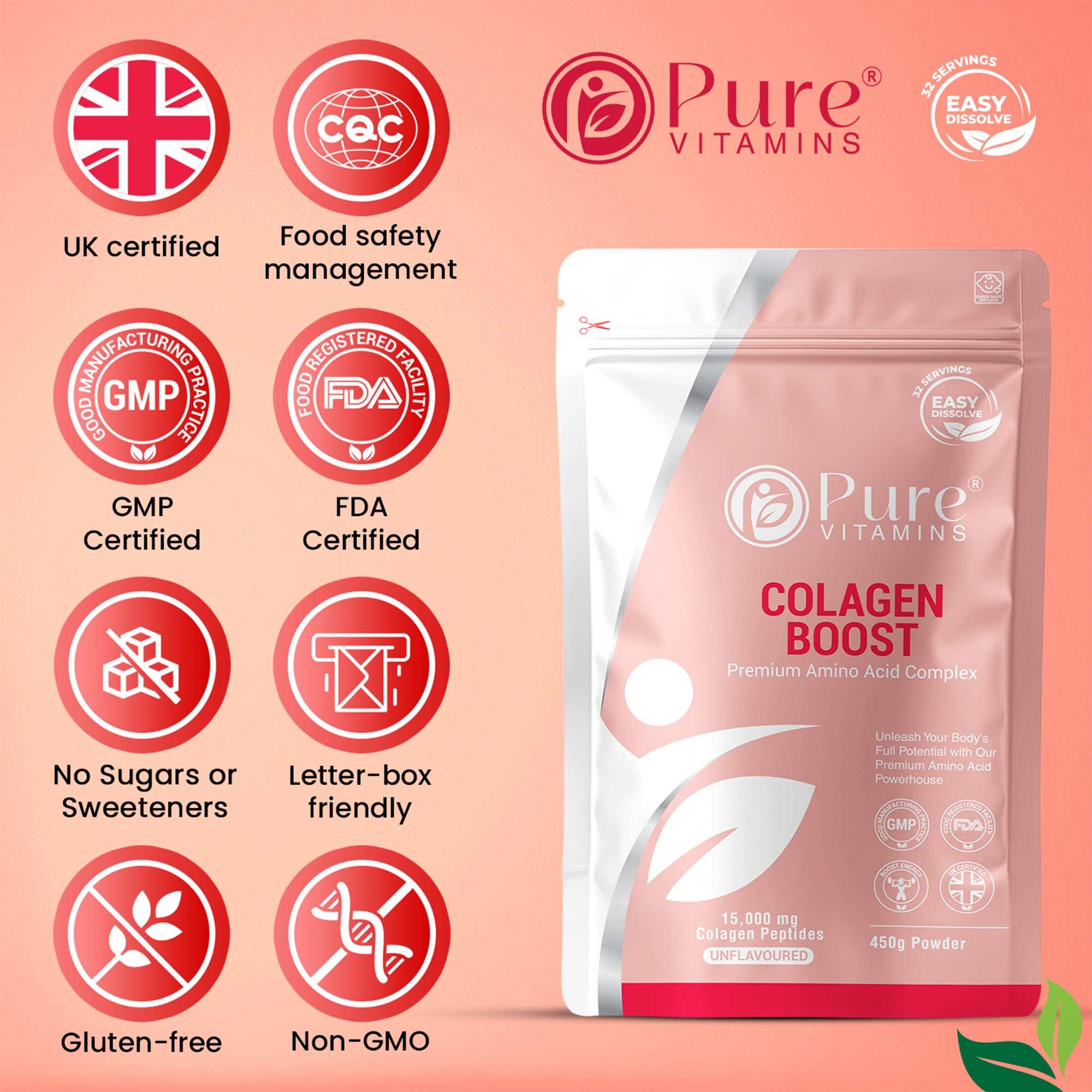 Hydrolysed bovine collagen peptides powder container from Pure Vitamins UK