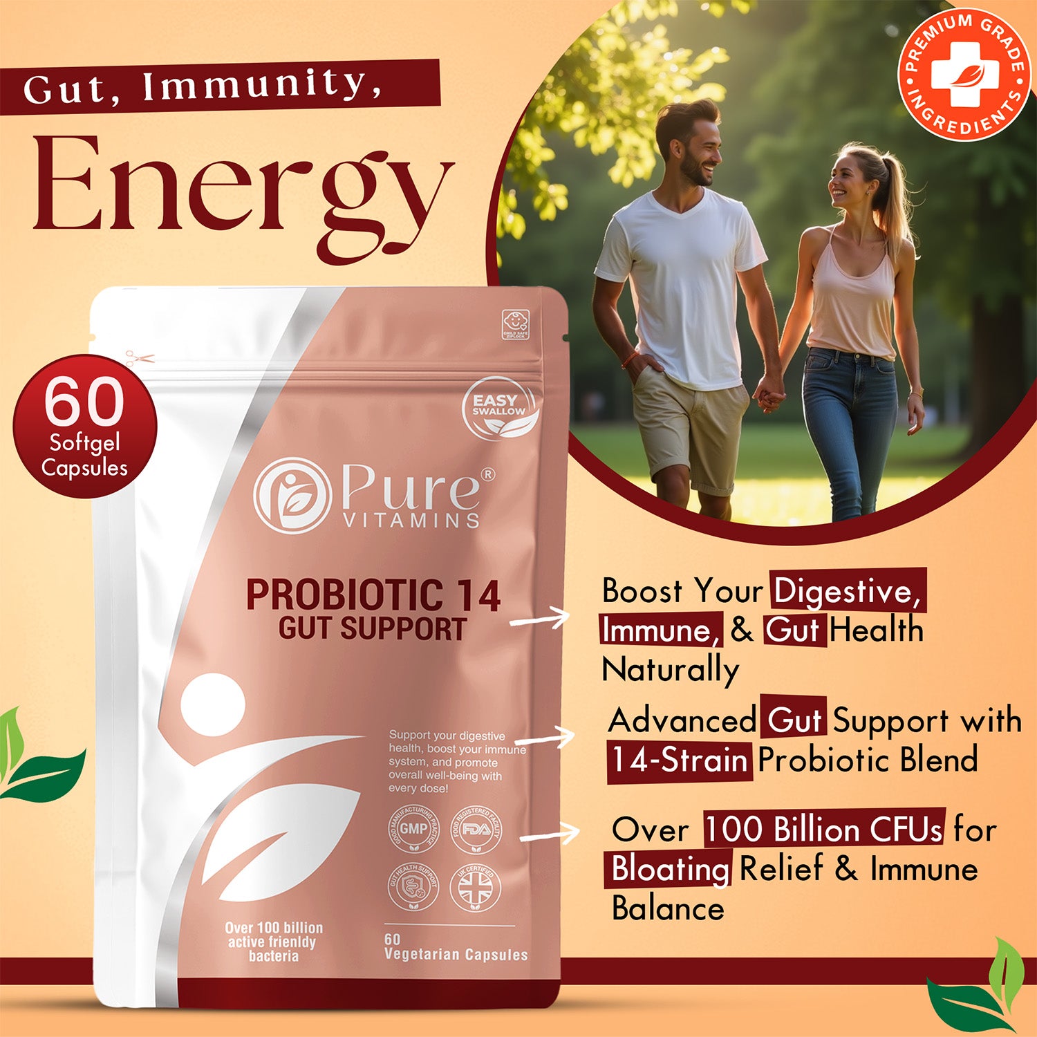 Support Digestive Health with Probiotic 14 Capsules | Pure Vitamins
