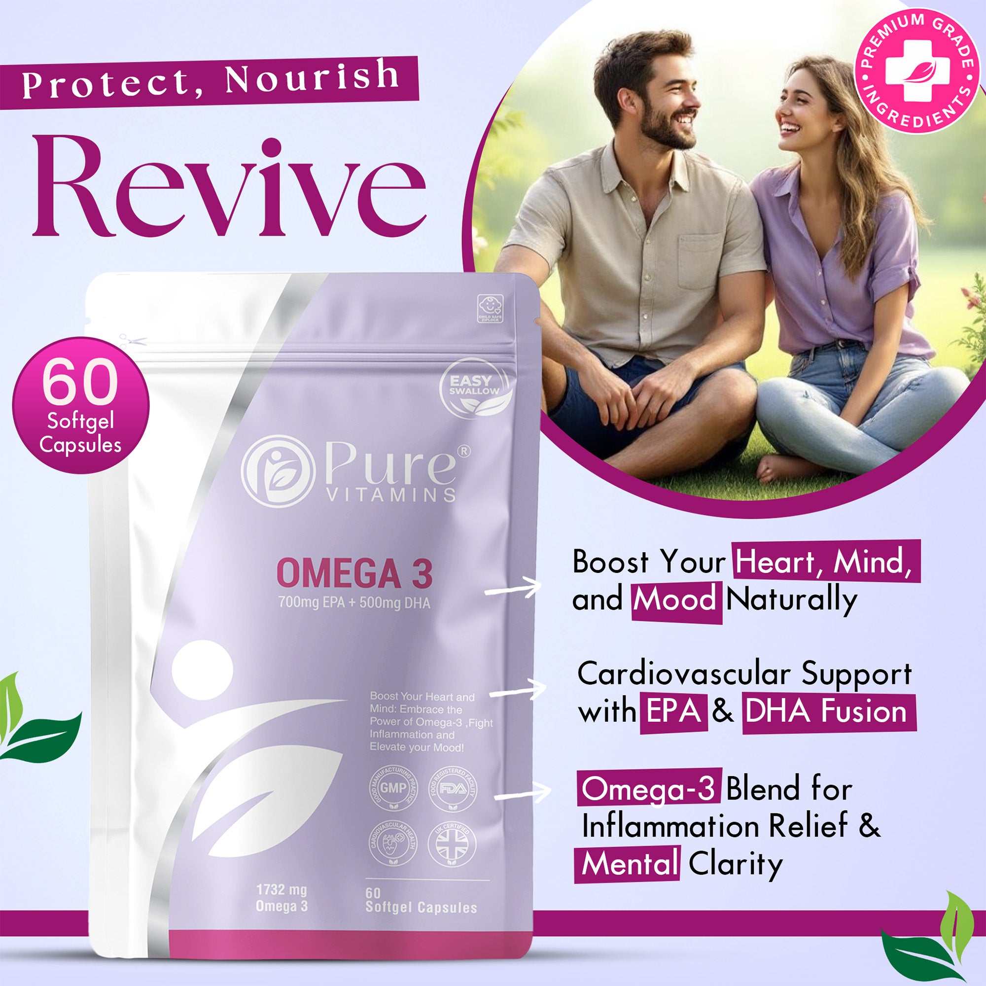 High-strength EPA & DHA omega-3 fish oil softgels for heart, brain, mood, and joint support