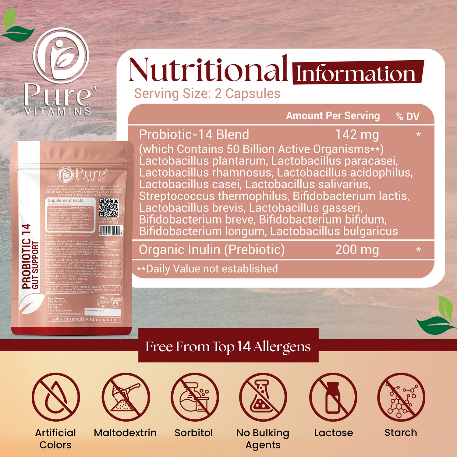 Support Digestive Health with Probiotic 14 Capsules | Pure Vitamins