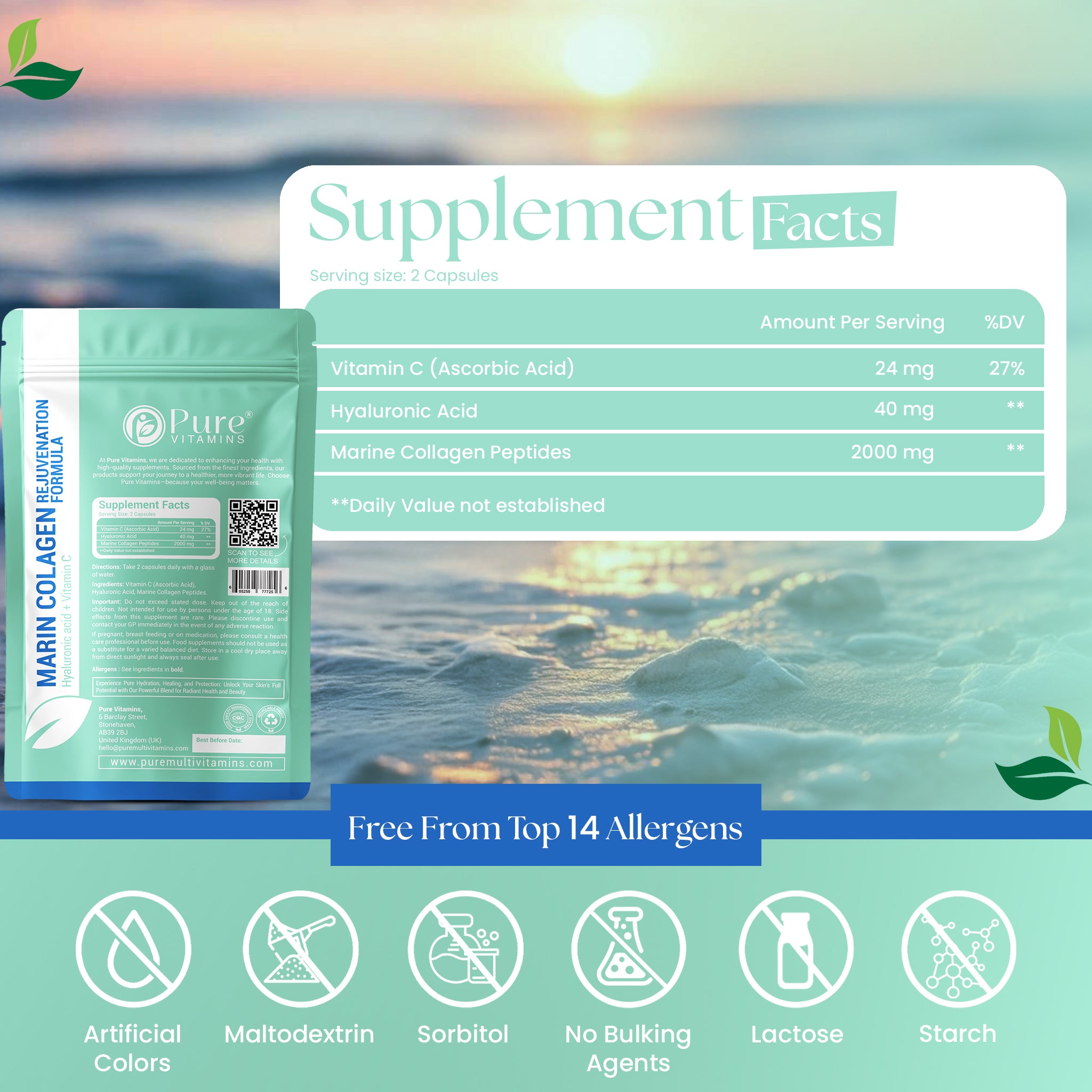 Hydrolysed Marine Collagen Capsules | Pure Vitamins - Support Skin, Hair & Joint Health