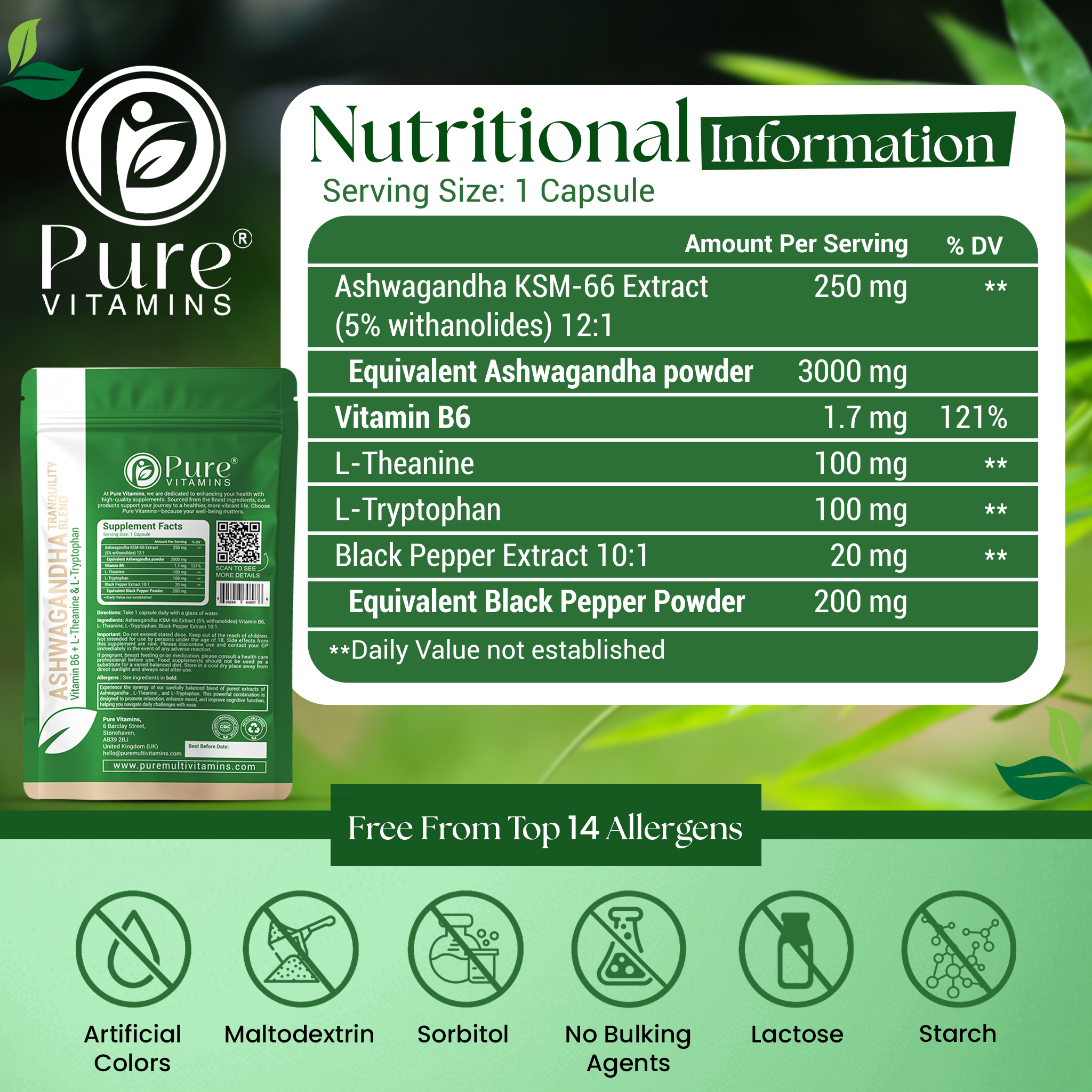 Pure Vitamins Ashwagandha KSM-66 Capsules