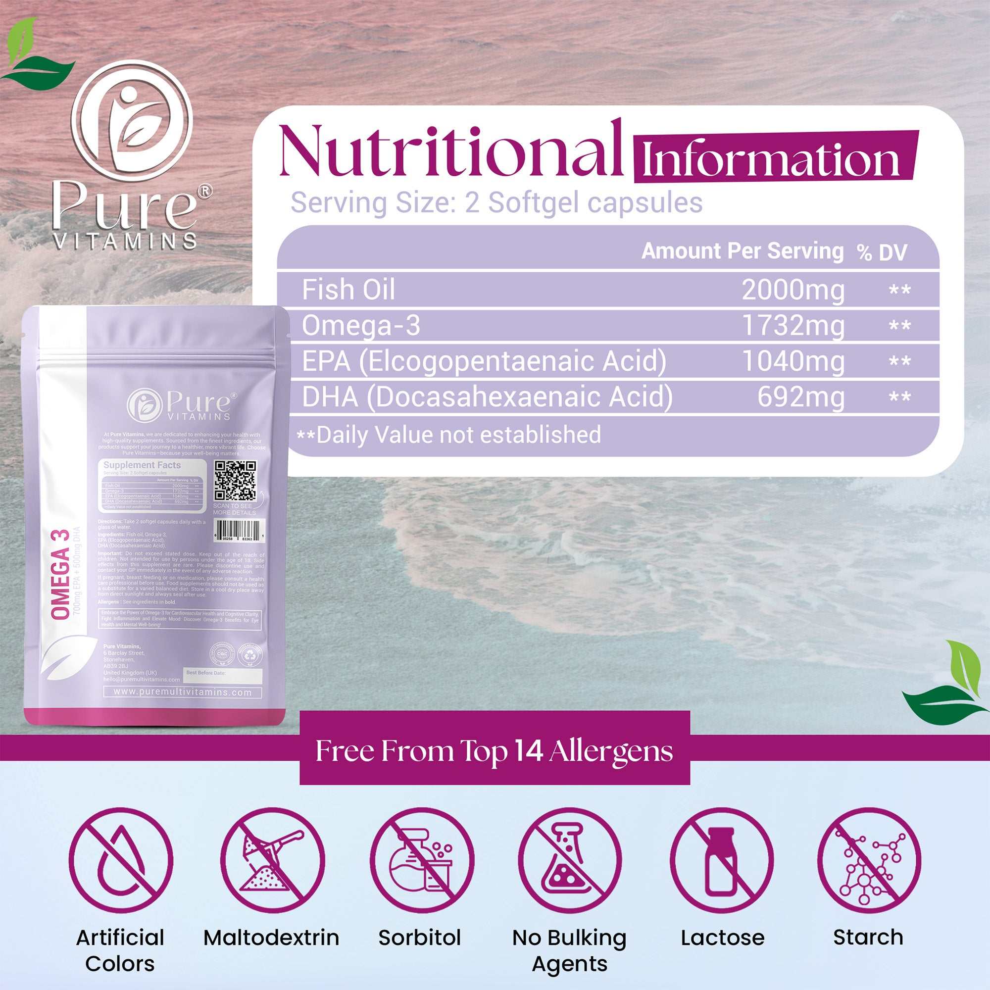 High-strength EPA & DHA omega-3 fish oil supplement for heart, brain, and joint support, free from top 14 allergens