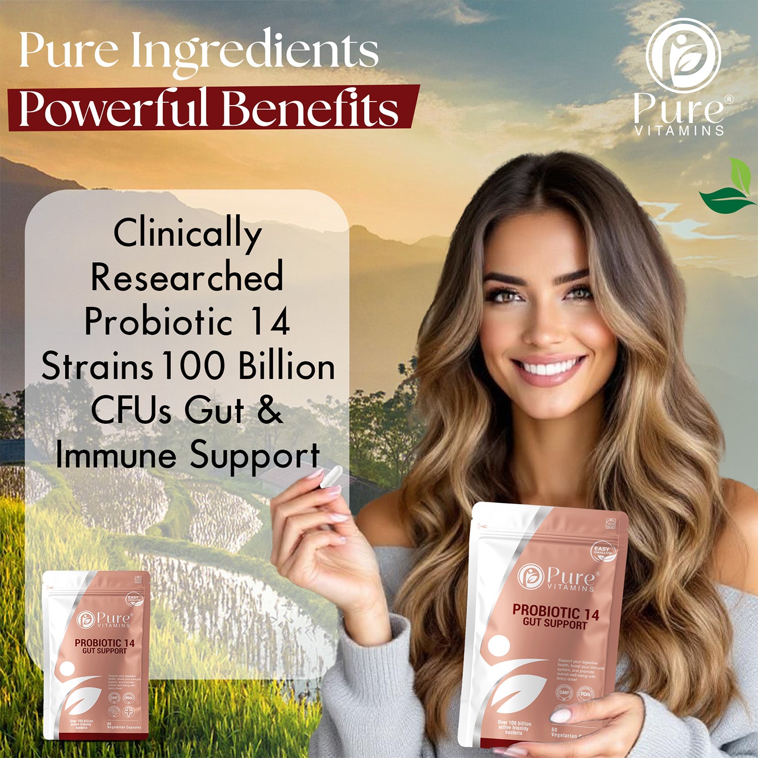 Support Digestive Health with Probiotic 14 Capsules | Pure Vitamins