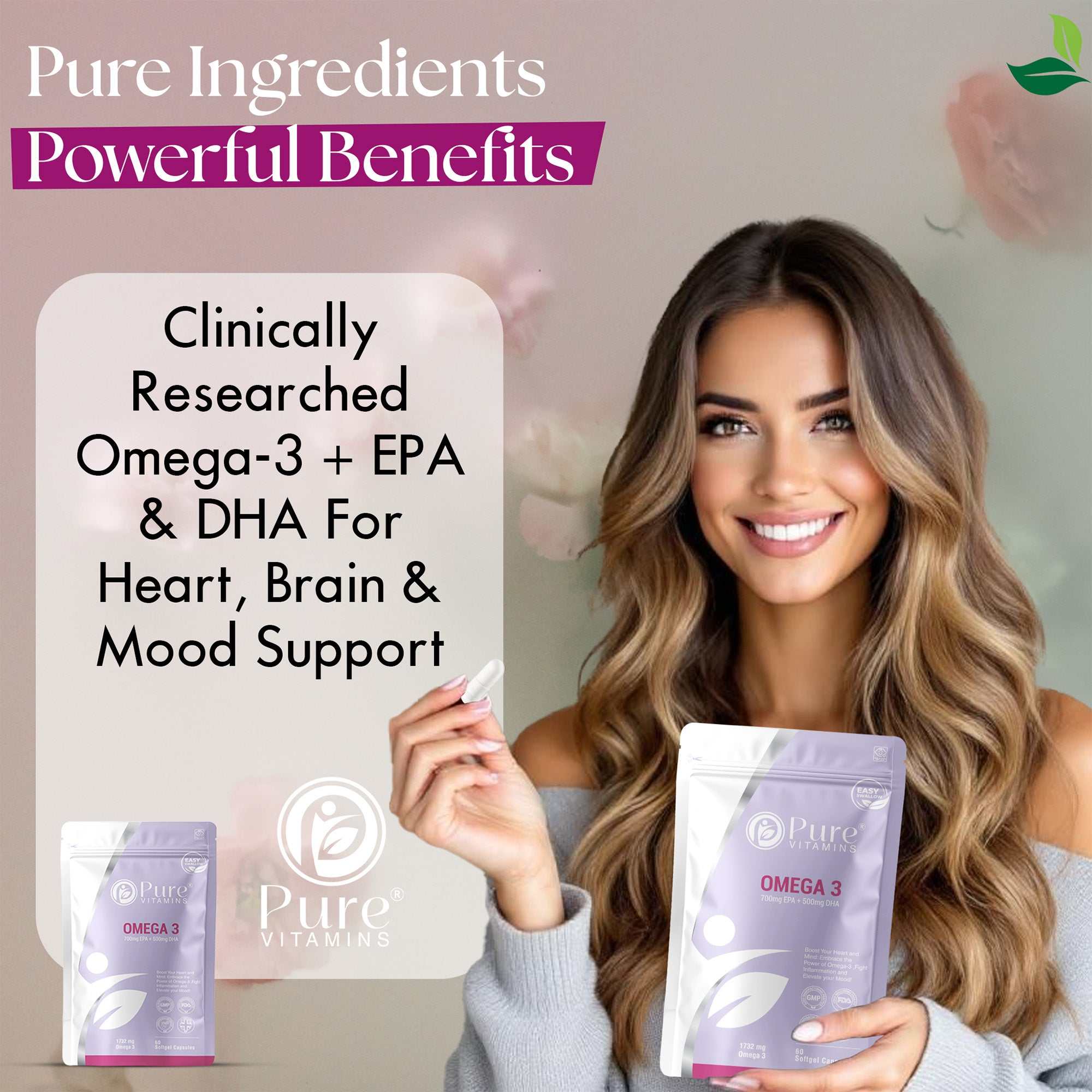 High-strength EPA & DHA omega-3 fish oil supplement for heart, brain, and joint support with pure ingredients and clinical research