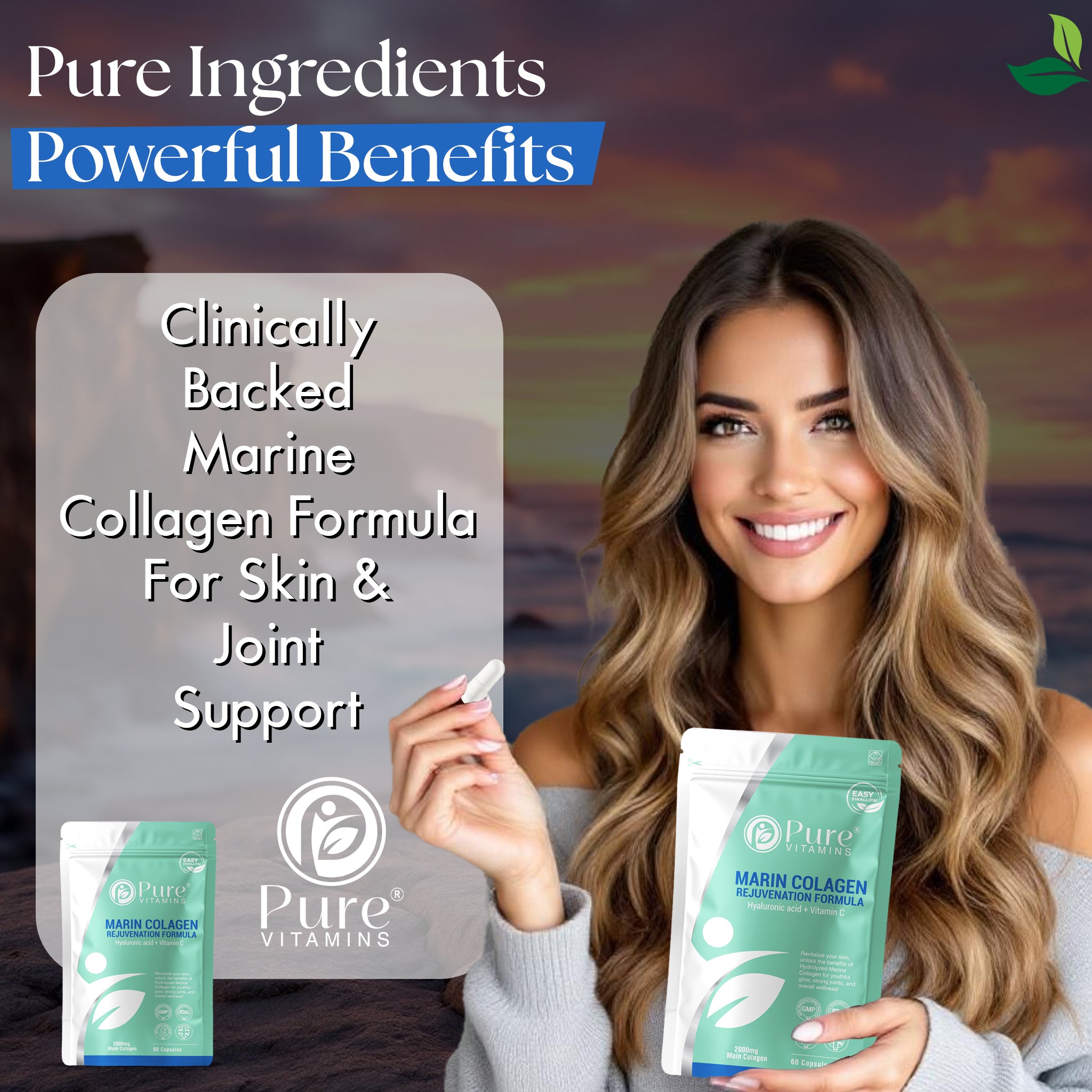 Hydrolysed Marine Collagen Capsules | Pure Vitamins - Support Skin, Hair & Joint Health