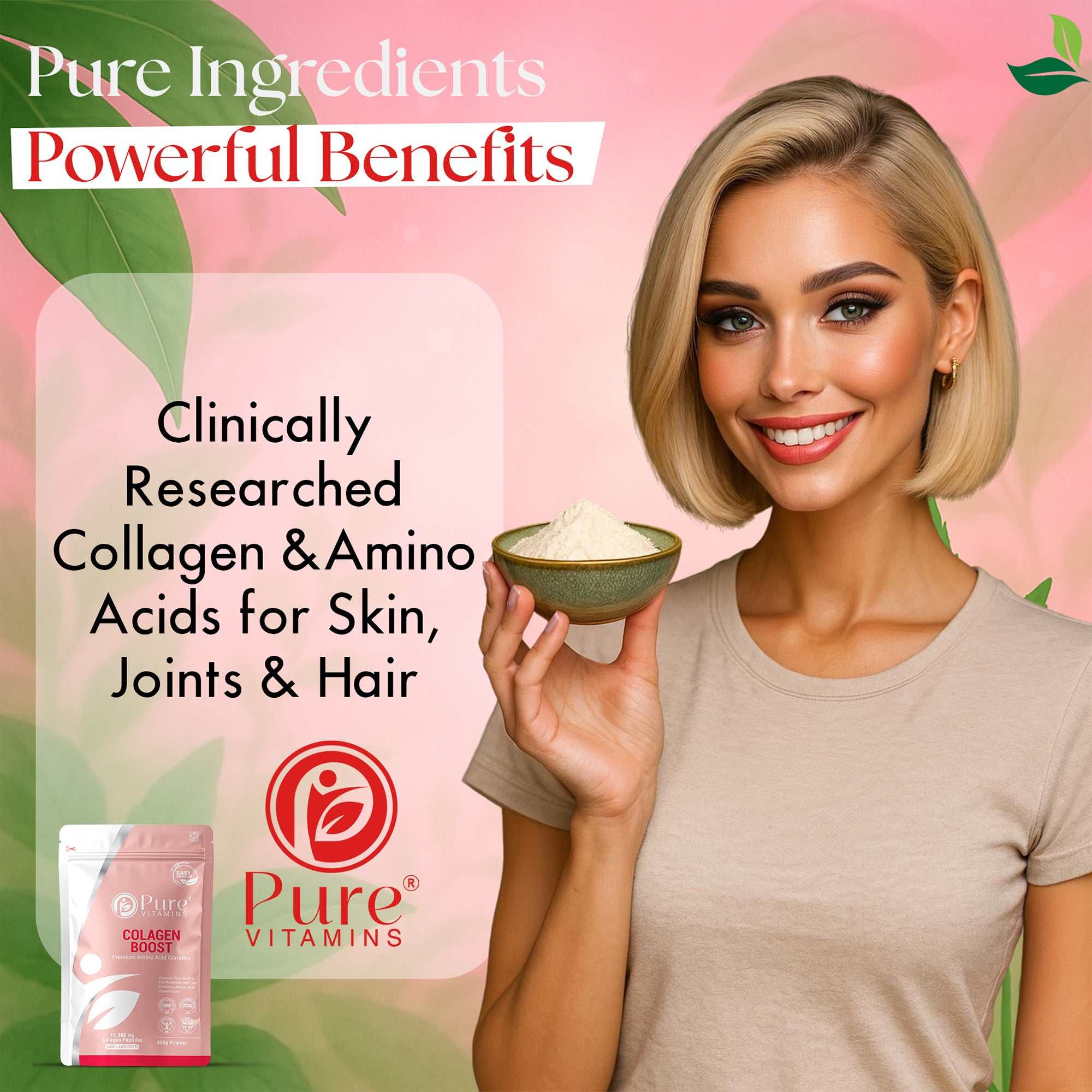 Hydrolysed bovine collagen peptides powder from grass-fed source, unflavoured and additive-free