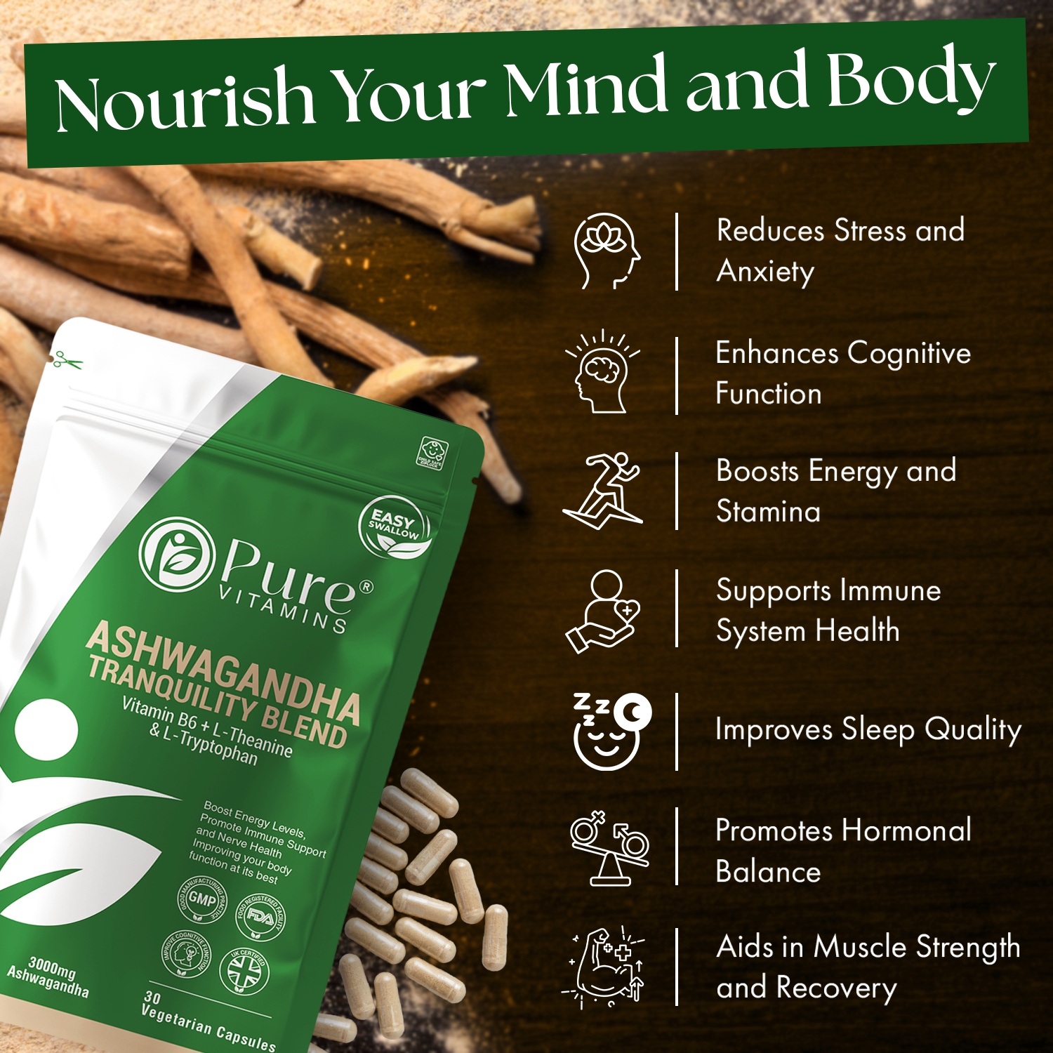 Pure Vitamins Ashwagandha KSM-66 Capsules