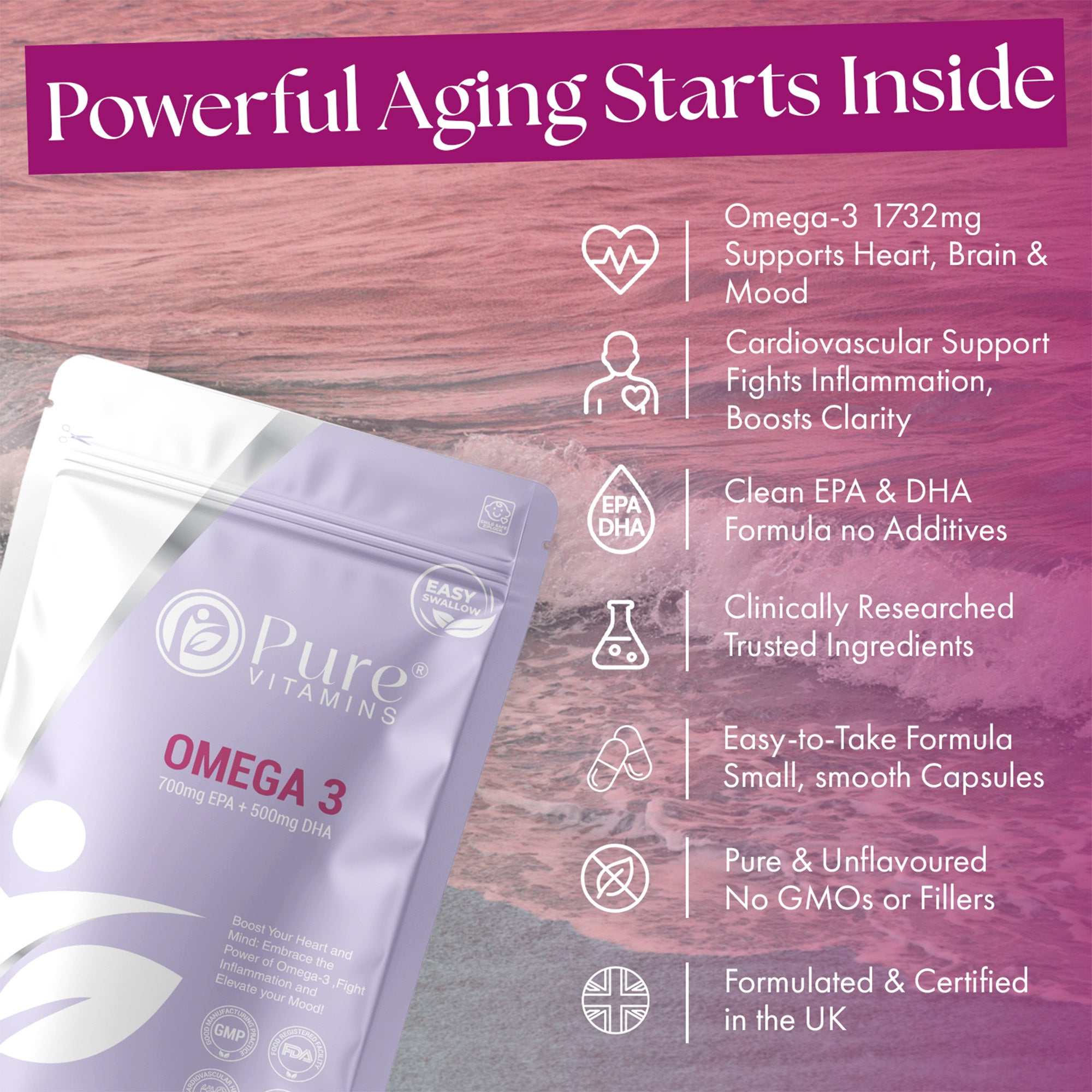 High-strength EPA & DHA omega-3 fish oil supplement for heart, brain, and joint support with pure, non-GMO, and GMP-certified formula