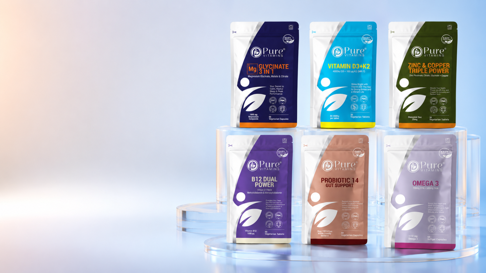 Complete Daily Bundle six essential Pure Vitamins supplements pack UK