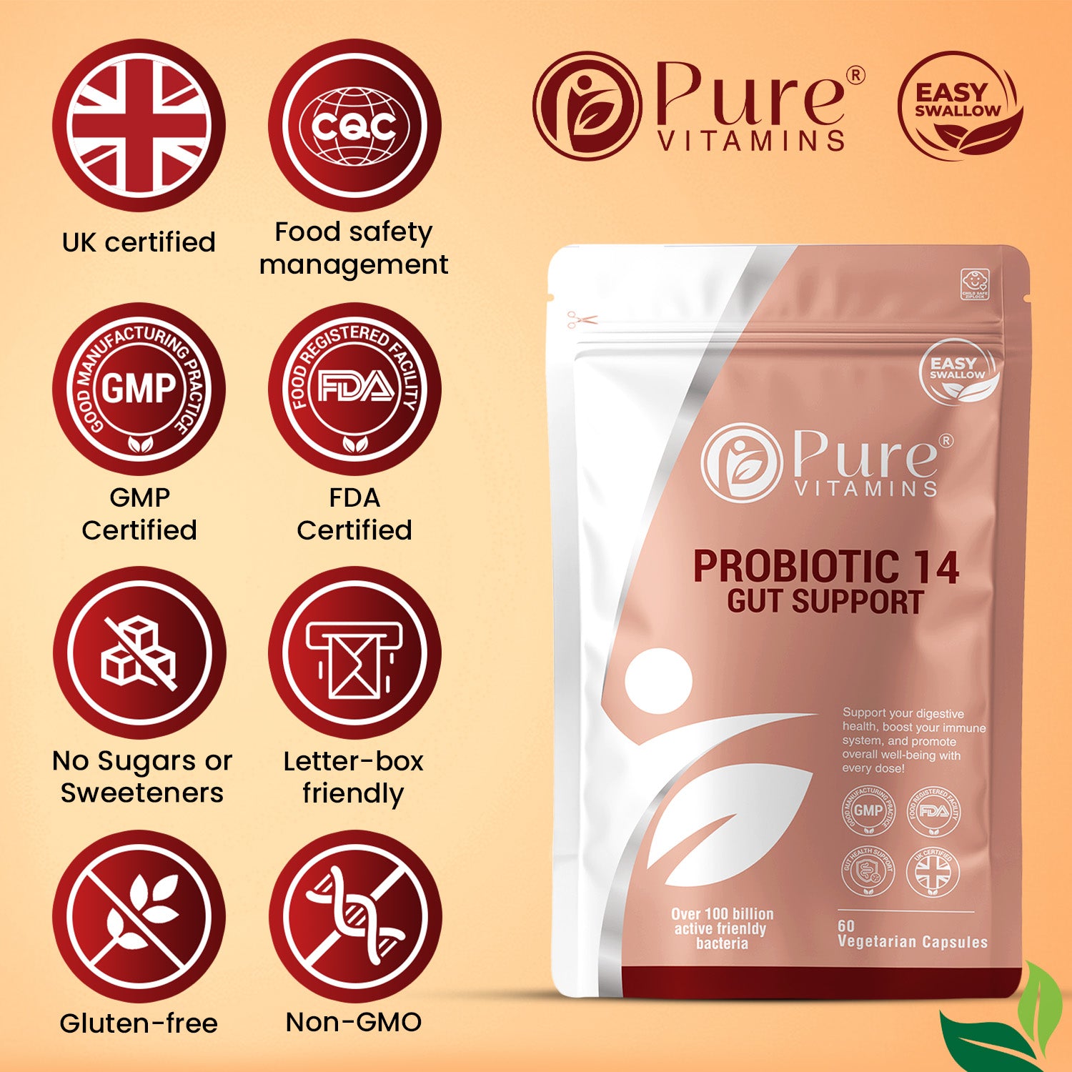 Support Digestive Health with Probiotic 14 Capsules | Pure Vitamins