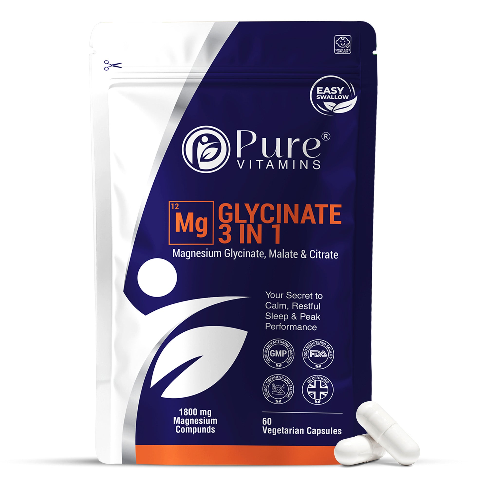 Pure Vitamins Magnesium Glycinate 3-in-1 Complex