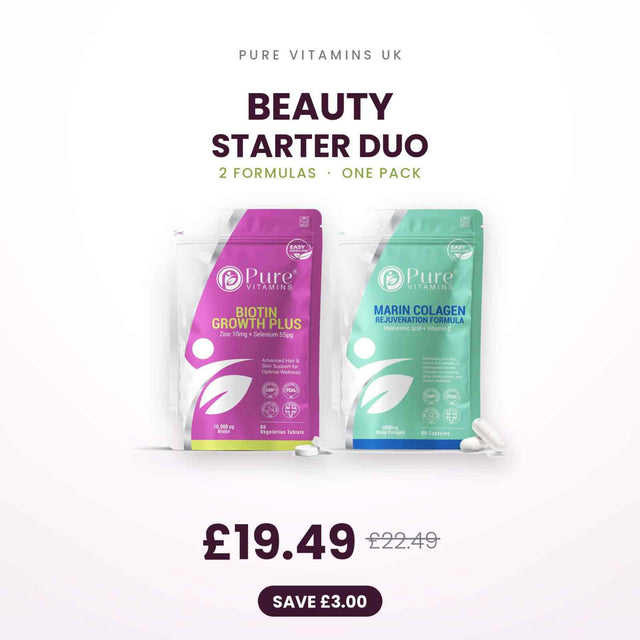 Beauty Starter Duo supplements Biotin Zinc Selenium and Marine Collagen for hair skin nails maintenance