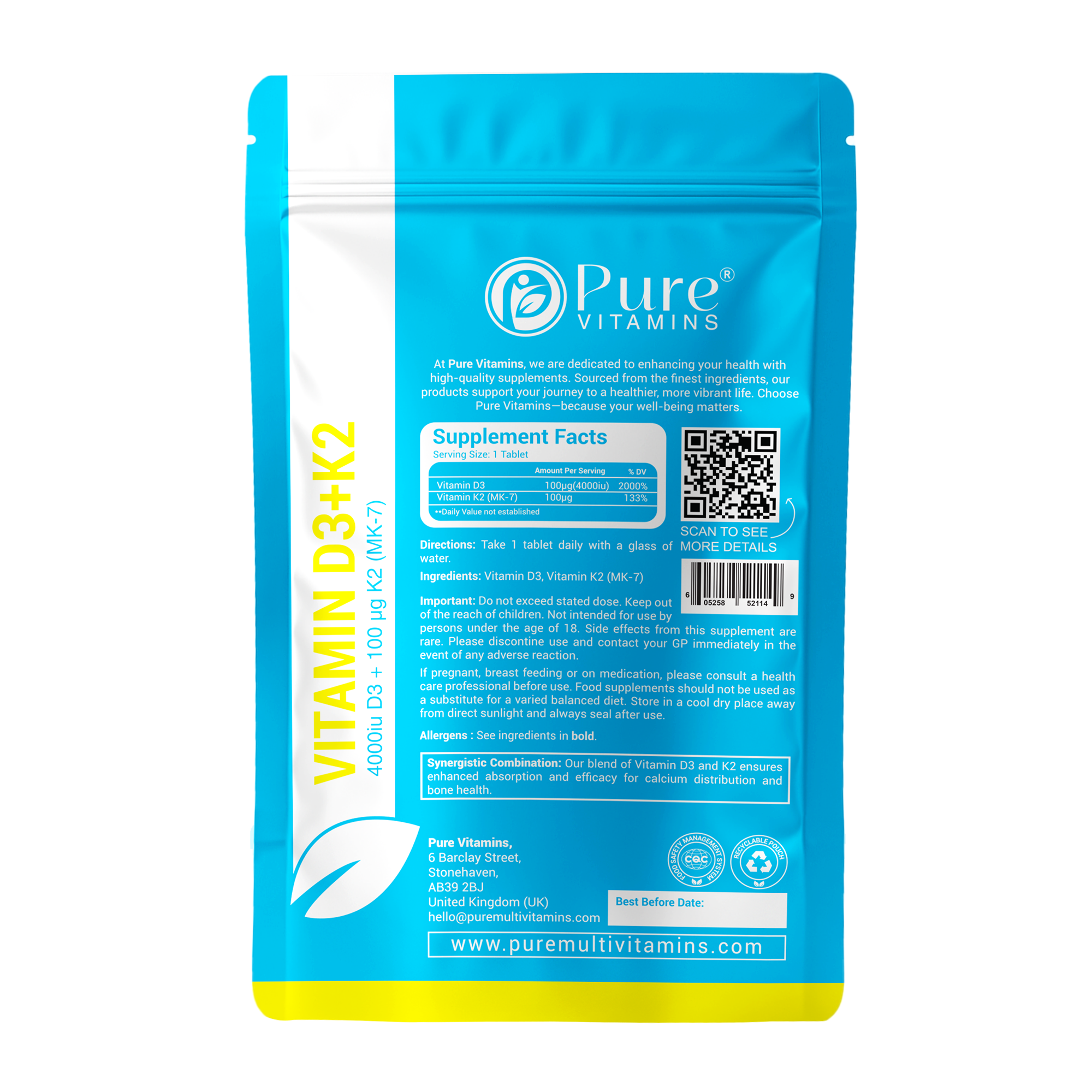 Pure Vitamins D3 + K2 Tablets | Essential Vitamin Complex