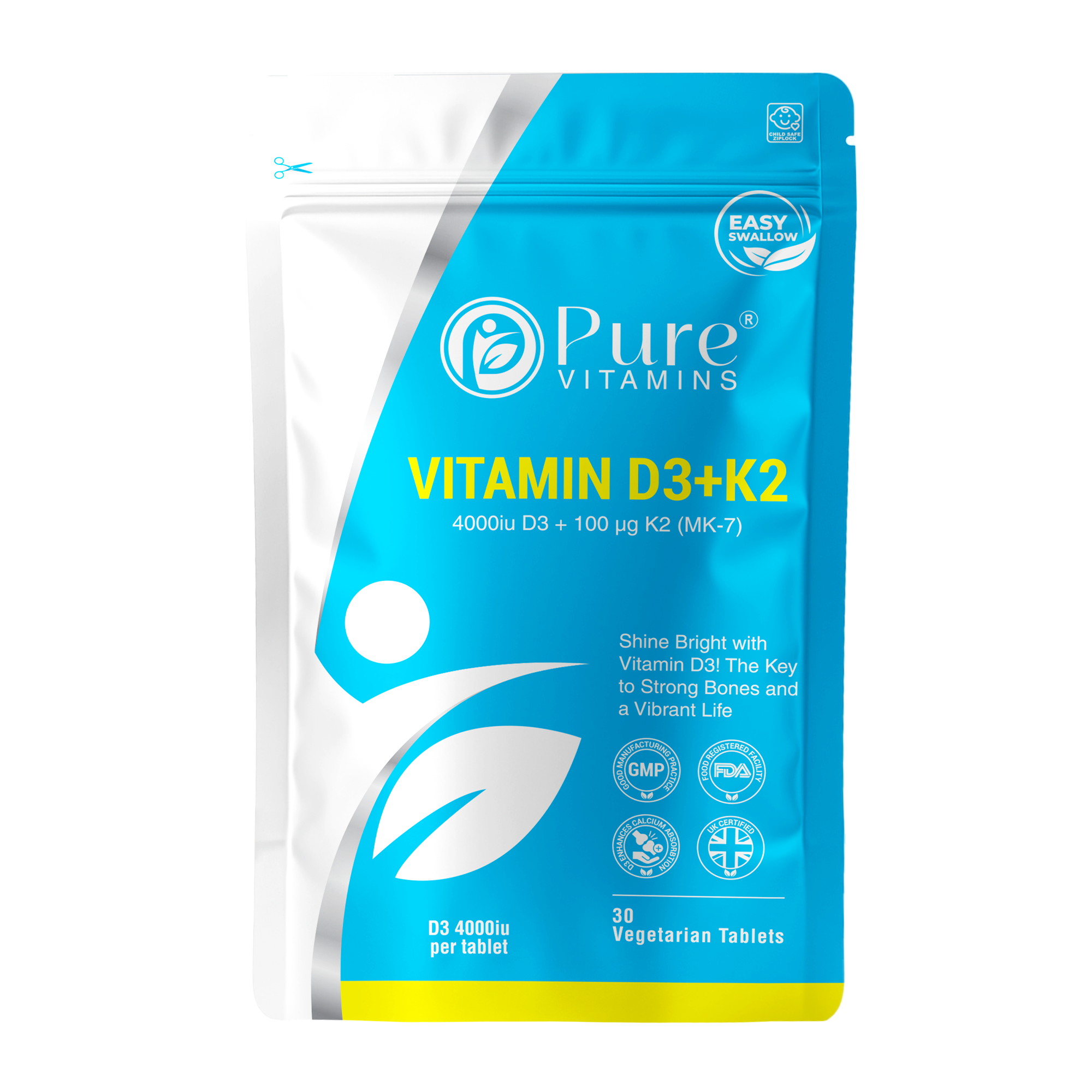 Pure Vitamins D3 + K2 Tablets | Essential Vitamin Complex