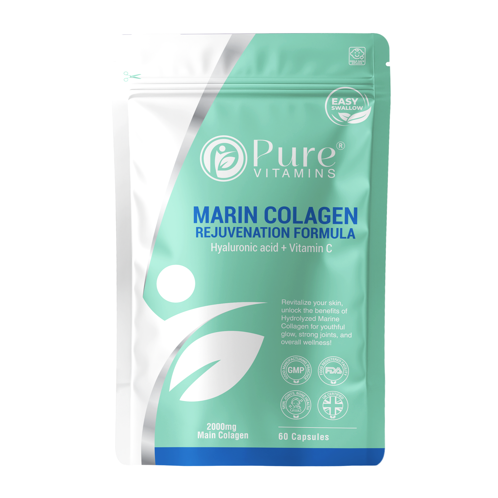 Hydrolysed Marine Collagen Capsules | Pure Vitamins - Support Skin, Hair & Joint Health